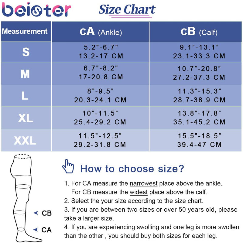 Beister Medical Open Toe Knee High Calf Compression Socks for Women & Men, Firm 20-30 mmHg Graduated Support Hosiery for Varicose Veins, Edema, Flight, Pregnancy （A Pair） Beige XL - NewNest Australia
