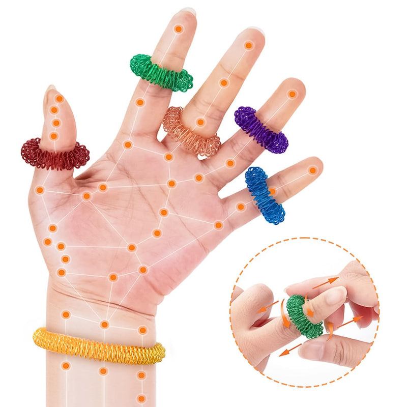 Mis.Moon 50 Pieces Finger Massage Ring And 2 Pieces Massage Bracelets, 8 Colors Spiky Sensory Finger Rings Anti Stress Acupressure Rings, Quiet Stress Reducer And Massager - NewNest Australia