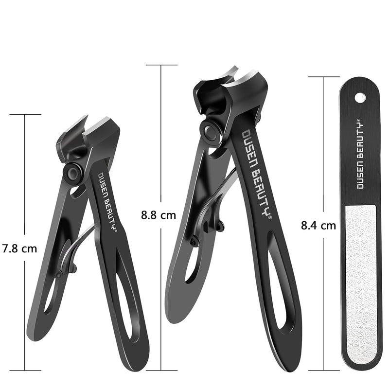 Nail Clippers for Thick Nails, Wide Jaw Opening Nail Clippers with Curved and Slant Straight Blade Edge, Heavy Duty Thick Toenail Clippers Fingernail Cutters Set with File for Seniors Adult Men Women Black (Curved + Straight) - NewNest Australia