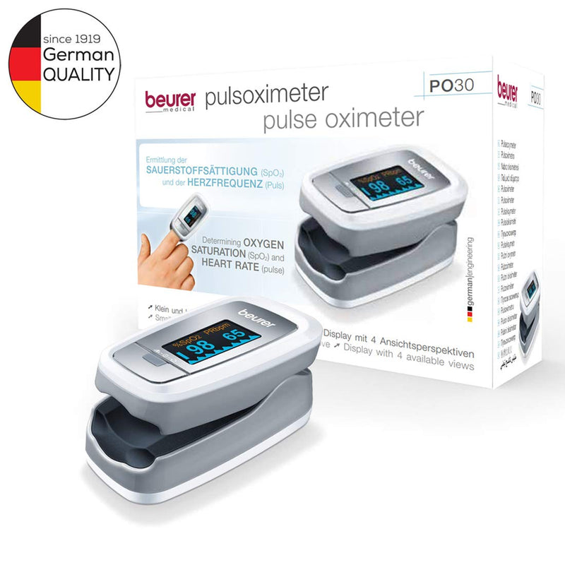 Beurer PO30 Pulse Oximeter | Determination of heart rate and arterial oxygen saturation for those with medical conditions | Suitable for high-altitude sports | Small and lightweight | Medical device Grey Single - NewNest Australia