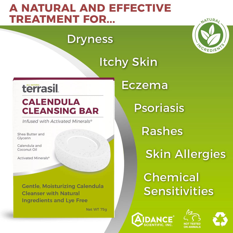 Calendula Soap - Natural Advanced Healing for Itchy Dry Skin Burns Scrapes Fast Acting by Terrasil (75gm Moisturizing Cleansing Bar) - NewNest Australia