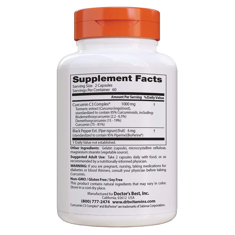 Doctor's Best DRB-00107 High Absorption Curcumin From Turmeric Root with C3 Complex & BioPerine 500mg (120 Capsules) - NewNest Australia