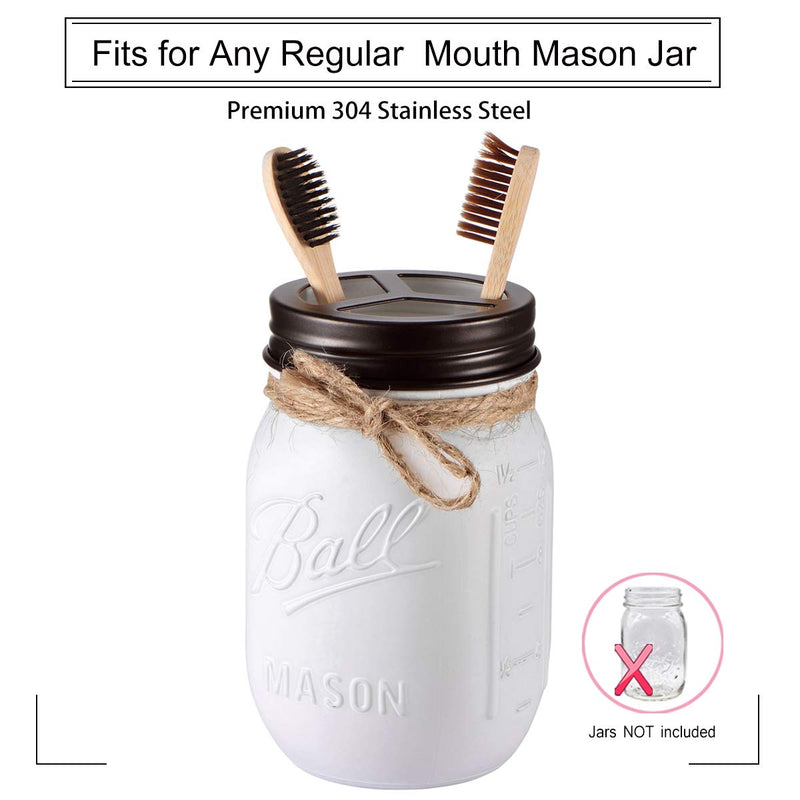 Andrew & Sarah Mason Jar Bathroom Accessories Set(4pcs)- Jars Not Included - Foaming Soap Dispenser ,Toothbrush Holder , and Apothecary Storage Jars Lids -Rustic Farmhouse Decor,Brown 4 Bronze - NewNest Australia