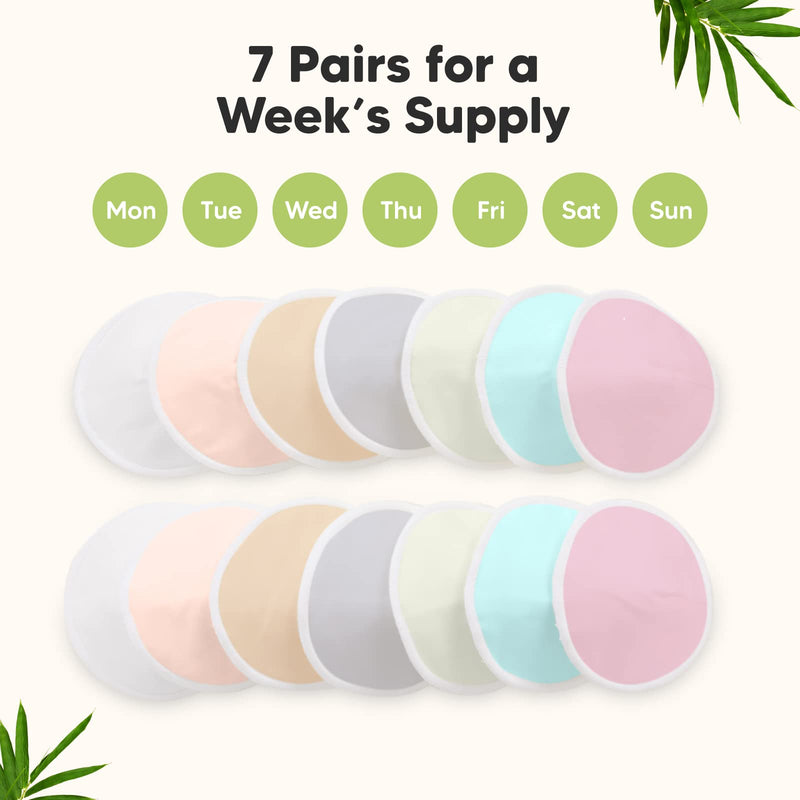 14-Pack Organic Bamboo Nursing Pads - Reusable Breast Pads for Breastfeeding, Nipple Pads, Washable Nursing Pad, Breastfeeding Pads for Leaking, Breast Milk Pads, Bra Pads (Pastel Touch, Medium 10cm) Pastel Touch - NewNest Australia