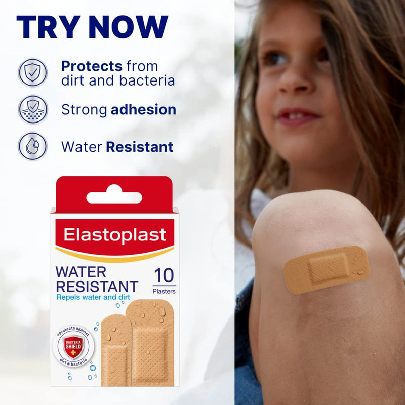 Elastoplast Water Resistant Plastic Plasters (10 x 10 Strips), Dirt and Water Resistant Plasters, Plasters Waterproof, First Aid Plasters 10 x 10 Strips - NewNest Australia
