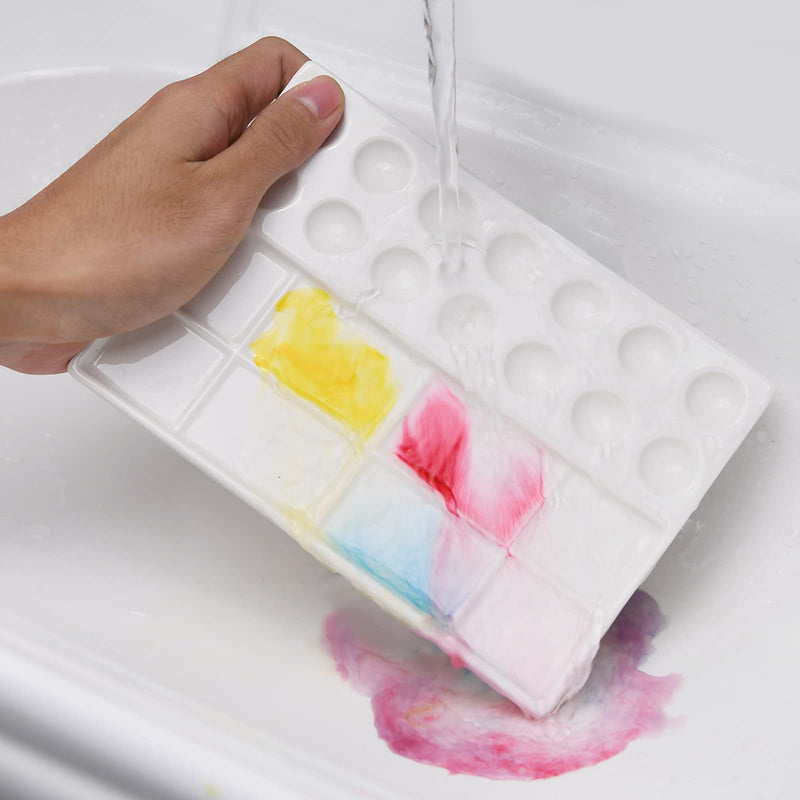 MEEDEN 22-Well Ceramic Artist Paint Palette, Porcelain Watercolor Palette, 7.6'' × 5.5'' Ceramic Mixing Tray for Watercolor Painting, Gouache Painting and Tempera Painting - NewNest Australia