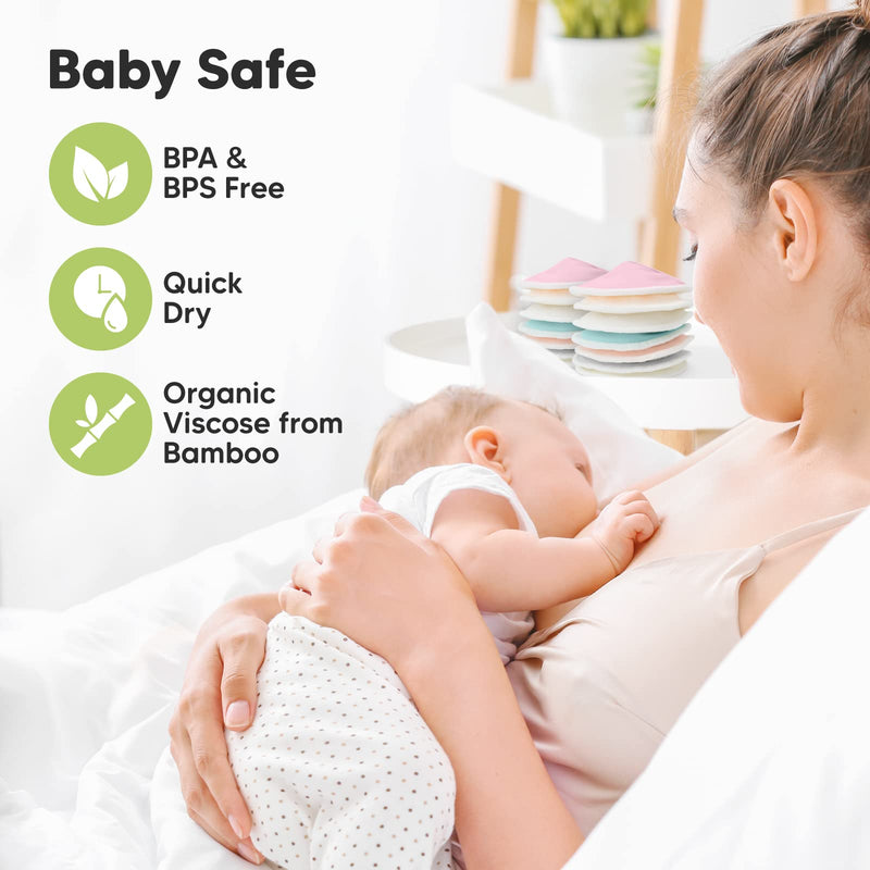 14-Pack Organic Bamboo Nursing Pads - Reusable Breast Pads for Breastfeeding, Nipple Pads, Washable Nursing Pad, Breastfeeding Pads for Leaking, Breast Milk Pads, Bra Pads (Pastel Touch, Medium 10cm) Pastel Touch - NewNest Australia