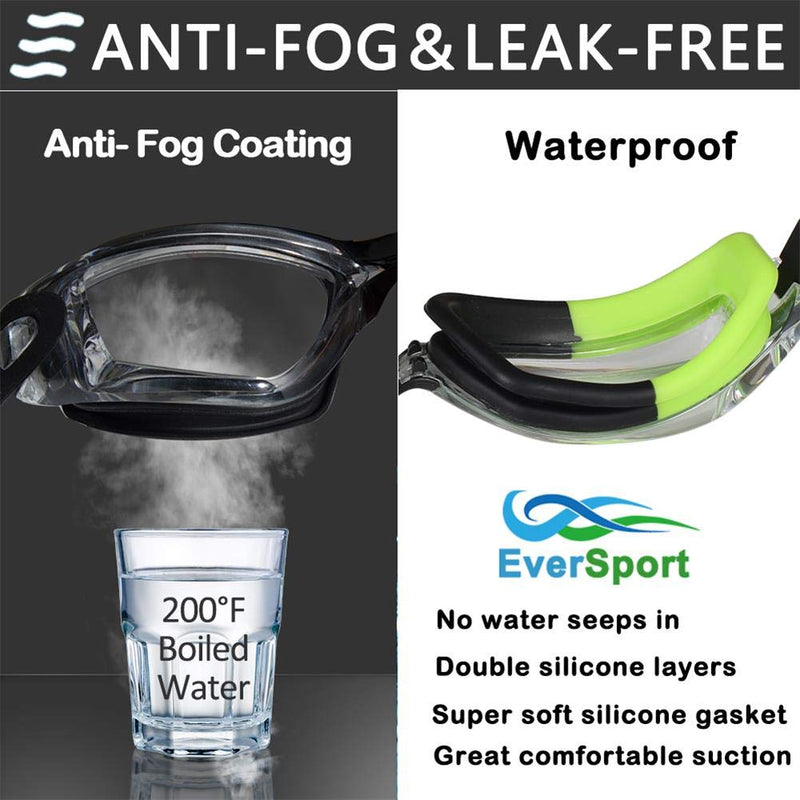 EverSport Swim Goggles Pack of 2 Swimming Goggles Anti Fog for Adult Men Women Youth Kids Pistachio Green/Black & Black - NewNest Australia