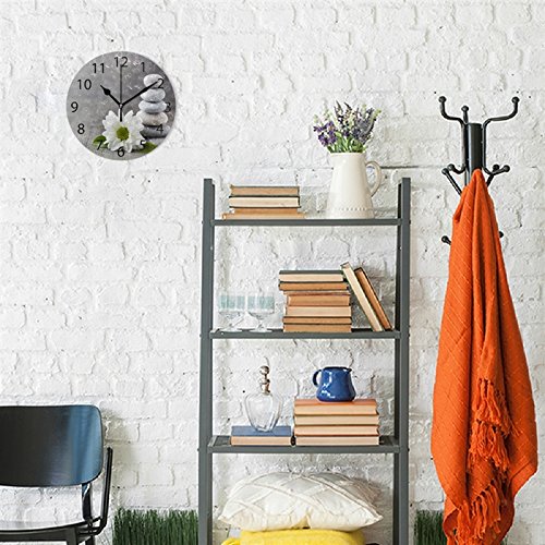 NewNest Australia - ALAZA Hipster Zen Stone and Flower Round Acrylic Wall Clock, Silent Non Ticking Oil Painting Home Office School Decorative Clock Art 