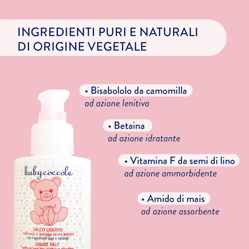 Baby coccole set of 3, liquid talc, no talc, prevents diaper redness, dries and refreshes the skin after bathing, naturally regulates sweating. 3 x 125ml - NewNest Australia