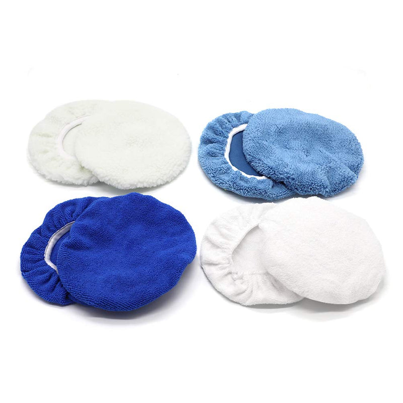 AUTDER 9 Inch & 10 Inch Car Polisher Pad Bonnet, Waxers Bonnet Set, Woollen+Cotton+Microfiber+Coral Fleece, 2 Pcs for Each, Pack of 8 Pcs 9-10 Inches - NewNest Australia