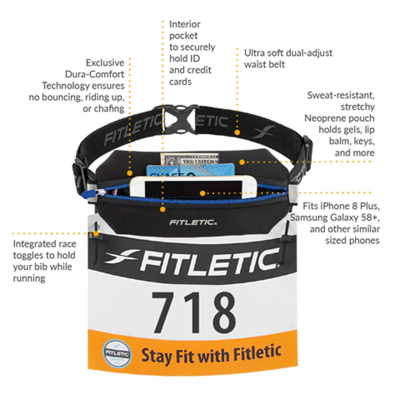 Fitletic Neo Race Belt | Unique No Bounce Design for Marathon, Triathlon, Trail, 5k, 10k | Single Pounch N01R Neo Purple & Black - NewNest Australia