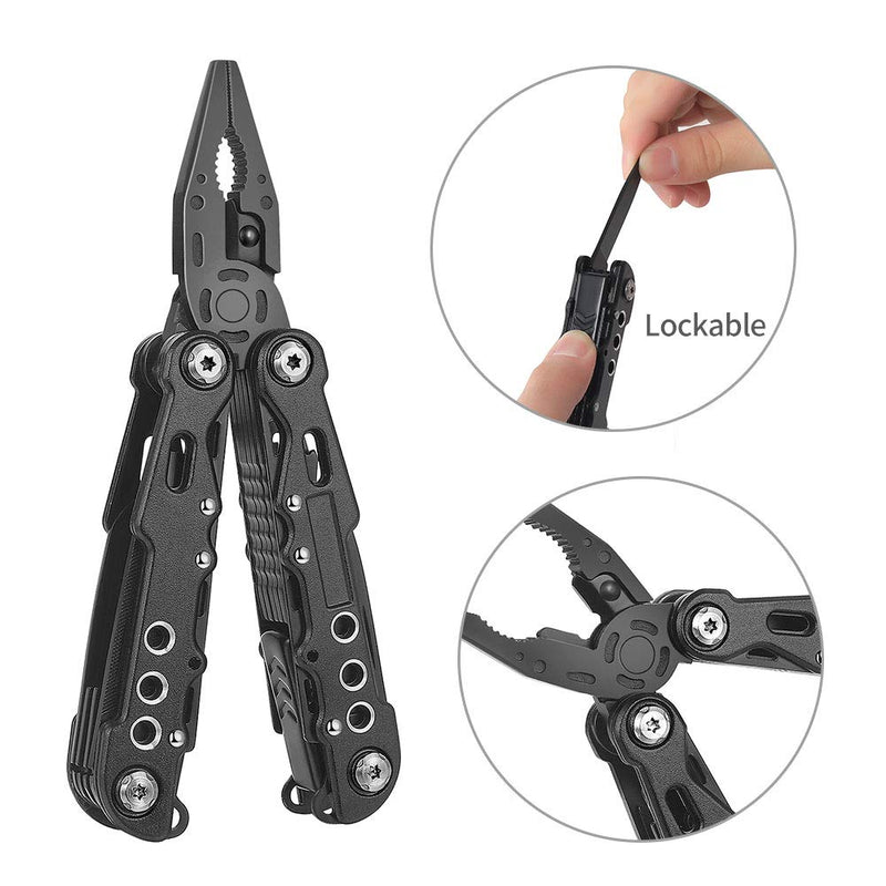 Suruid 12 in 1 Multi tool Pliers Pocket Knife with Durable Nylon Sheath, Multitool with Pliers, Bottle Opener, Screwdriver, Saw-Perfect for Outdoor, Survival, Camping, Fishing, Hiking - Cool Black - NewNest Australia