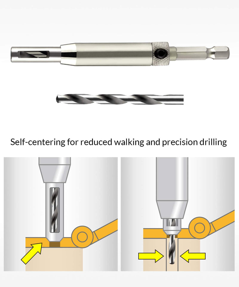 QWORK Vix Bits Self Centering Clic Change Door Hinge Drill Bit Set, 5/64", 7/64", 9/64", 11/65", 5mm, 13/64", 1/4" Silver - NewNest Australia