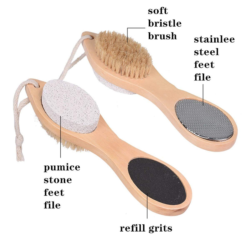 4-in-1 Pumice Stone Wooden Foot Scrub Brush Hard Skin Callus Remover for Feet and Hands Care - NewNest Australia