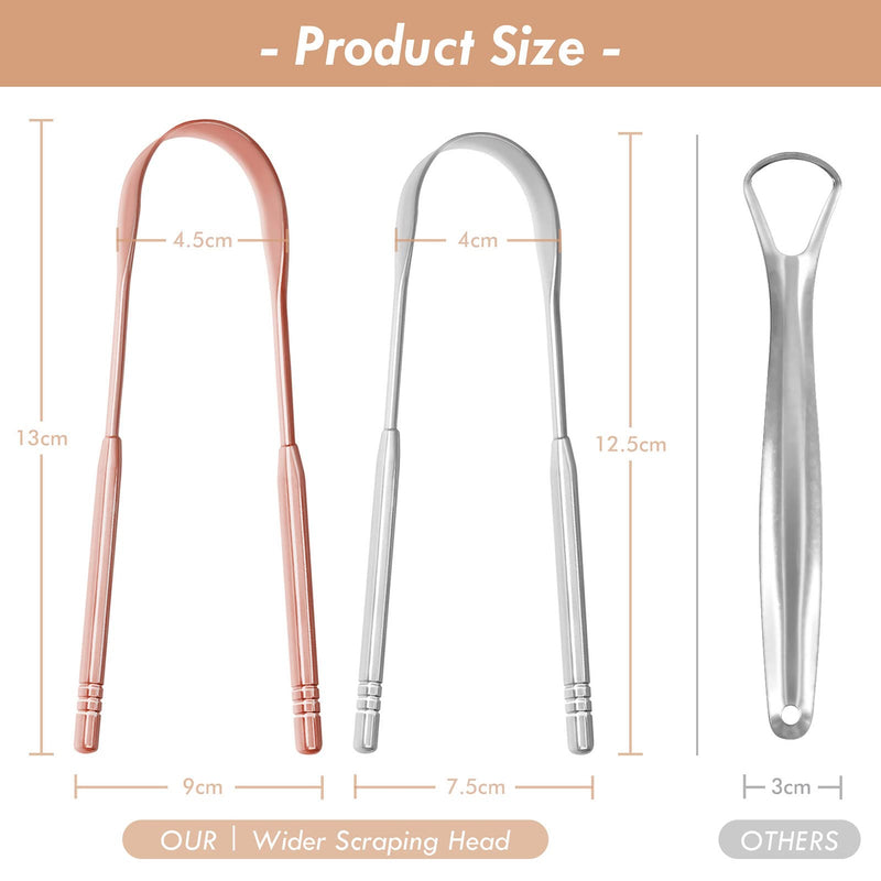 JUIDINTO 2pcs Tongue Scraper Kit, Medical Grade Stainless Steel Tongue Cleaner Set, Cleans the Tongue and Fights Bad Breath, Great for Oral Care, 100% BPA Free Tongue Scrapers for Adults & Kids - NewNest Australia