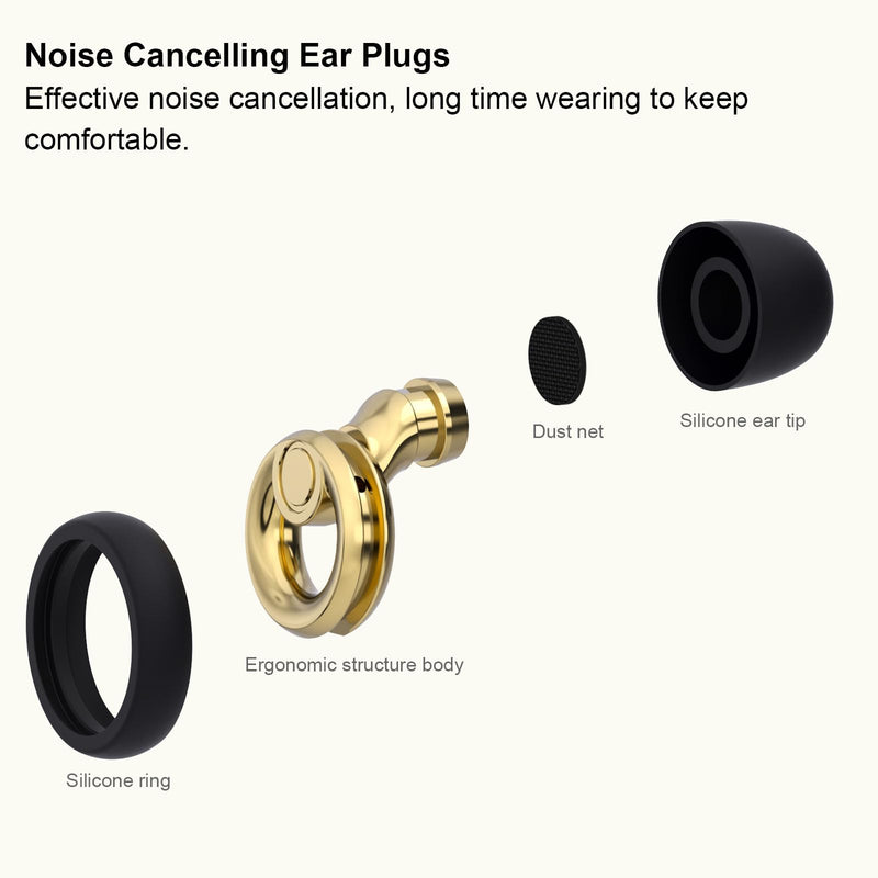 Jayine Plus Ear Plugs For Sleeping, Ear Protection Ear Plugs Reduction 30 Db, Reusable Soft Silicone Earplugs For Concerts, Travel, Concentration - More Extra Accessories Including - Gold - NewNest Australia