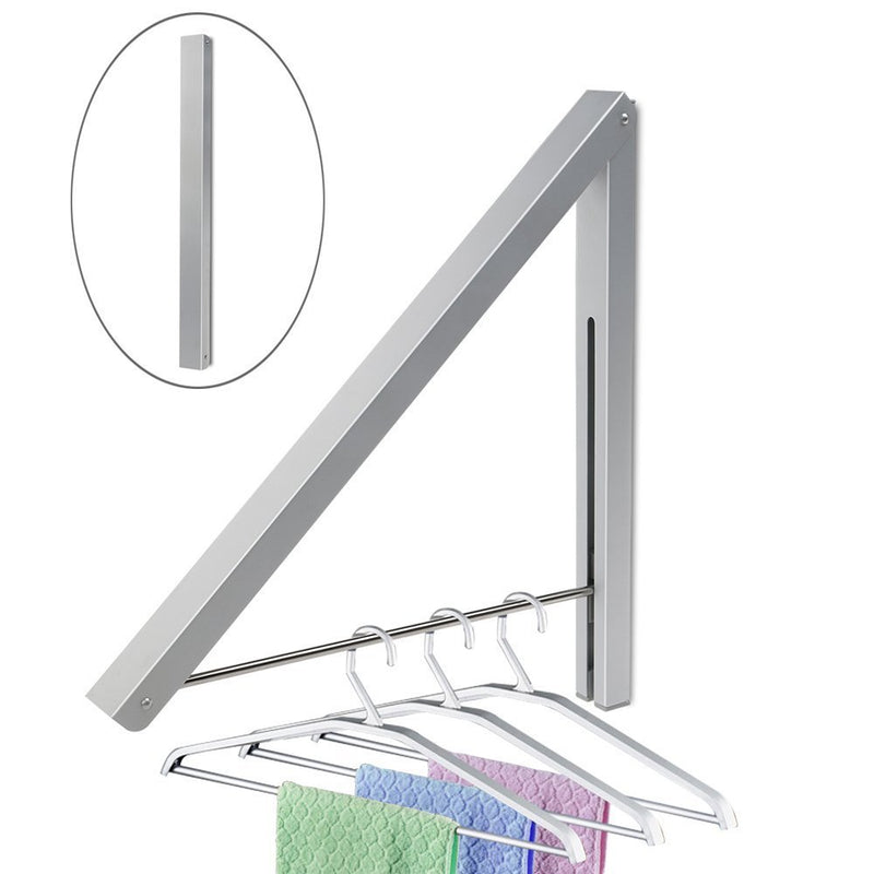 NewNest Australia - Anjuer Wall Mounted Drying Rack Clothes Hanger Folding Wall Coat Racks Aluminum Home Storage Organiser Space Savers Silver 1 Pack 