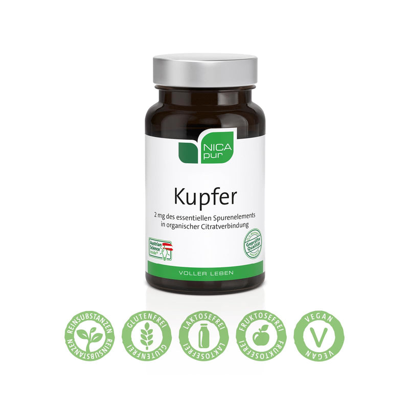 NICApur copper, with the trace element copper to improve the supply, pure substance without additives, 60 capsules - NewNest Australia