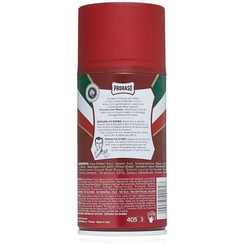 Proraso shaving foam RED - soothing with sandalwood oil and shea butter - for thick beard hair 300 ml - NewNest Australia