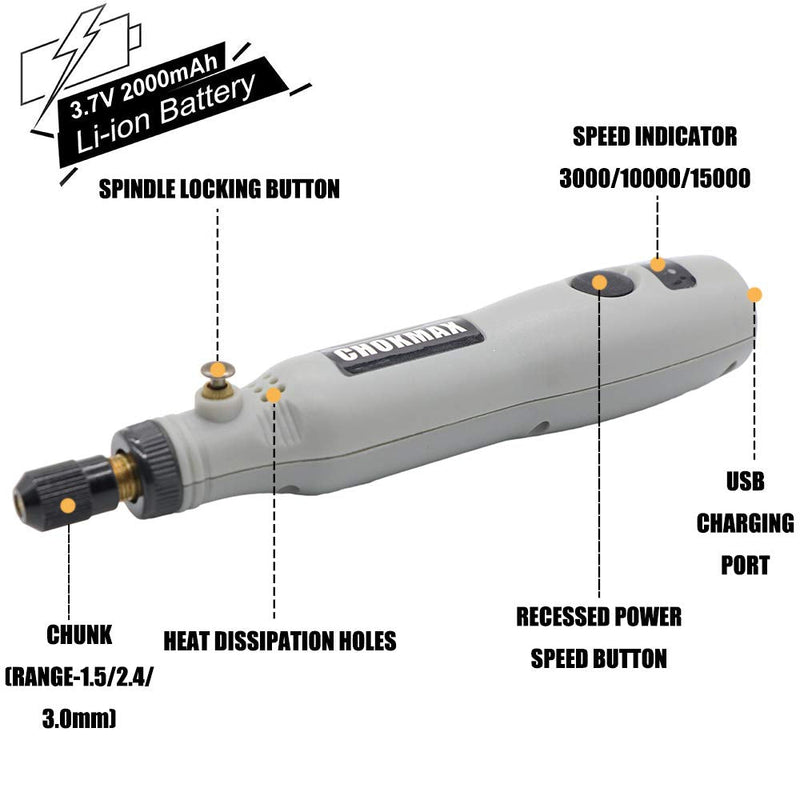 CHOKMAX Cordless Rotary Tool, 3.7V Li-ion MRT22DC Mini Rotary Multi-Tool Kit with Variable Speed, 40pcs Accessories Kit Electric Rotary DIY Grinder for Polishing, Cleaning and Engraving - NewNest Australia