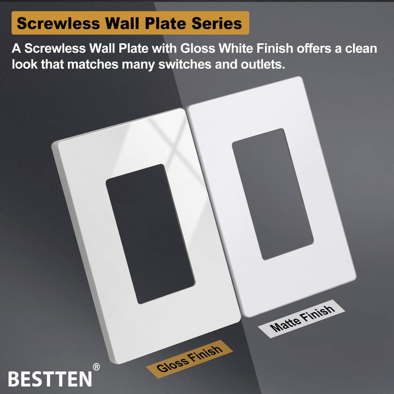 [10 Pack] BESTTEN 1-Gang Screwless Wall Plate, USWP4 White Series, Decorator Outlet Cover, H4.69” x W2.91”, for Light Switch, Dimmer, GFCI, USB Receptacle 1. Gloss White - NewNest Australia