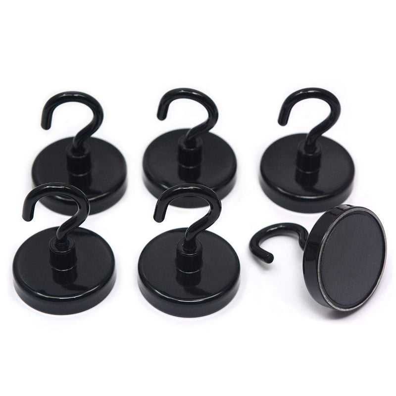 CMS Magnetics® Ceramic Magnet Hook (6-Count) 1 1/4" in Diameter with 18 LB Holding Power, Strong Hook for Kitchen, Bathroom, Curtains, Garage, Office, Fridge, Cruise, Workplace Black - NewNest Australia