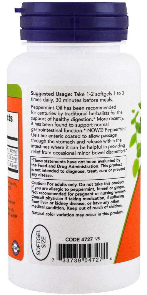 NOW Supplements, Peppermint Gels with Ginger & Fennel Oils, Enteric Coated, Digestive Support*, 90 Softgels - NewNest Australia