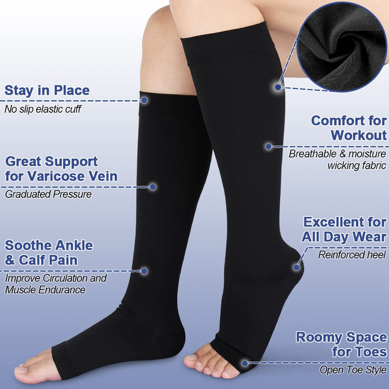 Medical Compression Stockings Women & Men with Silicone Band Open Toe Knee High Calf Compression Socks Firm 20-30 mmHg Graduated Support Support Stockings for Varicose Veins, Edema L Black - NewNest Australia