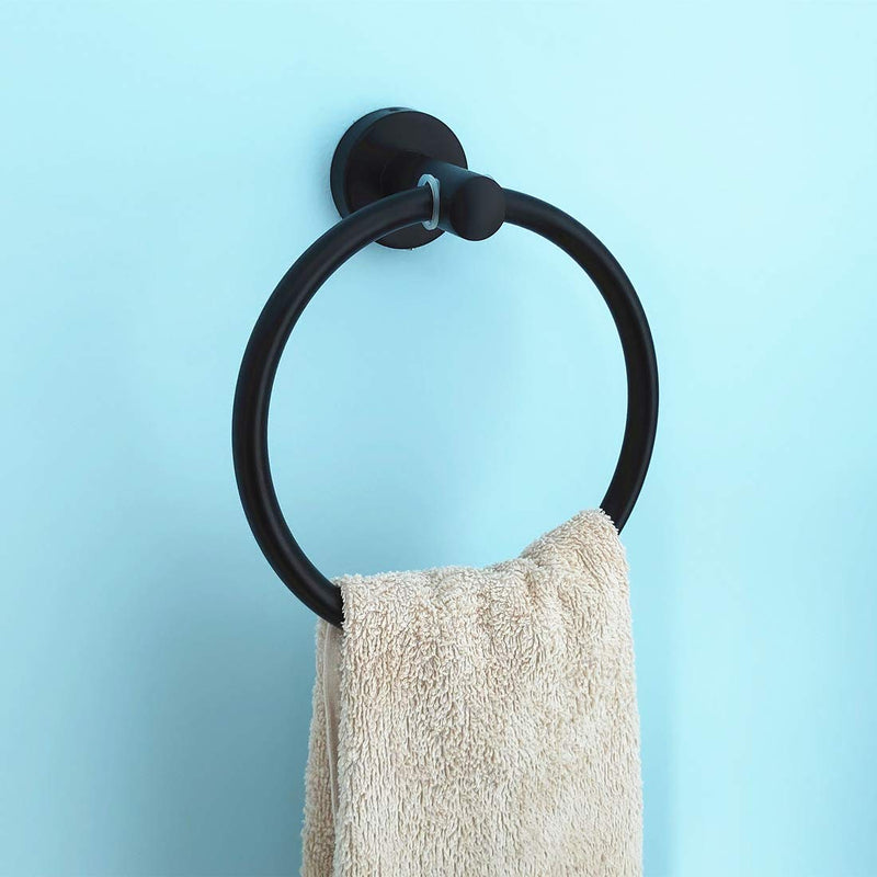 Hand Towel Ring for Bathroom - Black Hand Towel Holders Hanger for Bath Towel with Wall Mounted Accessory Hardware - Stainless Steel Waterproof Hook (Drill Needed) - NewNest Australia