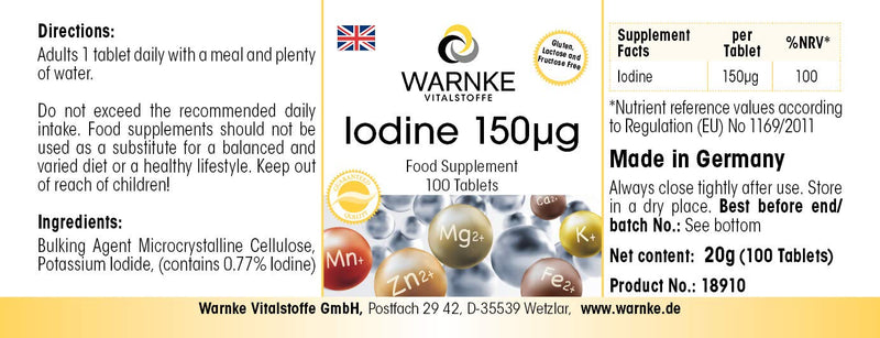 Iodine tablets - 150µg iodine per tablet - high dose & vegan - made from potassium iodide - 100 tablets | Warnke vital substances - NewNest Australia