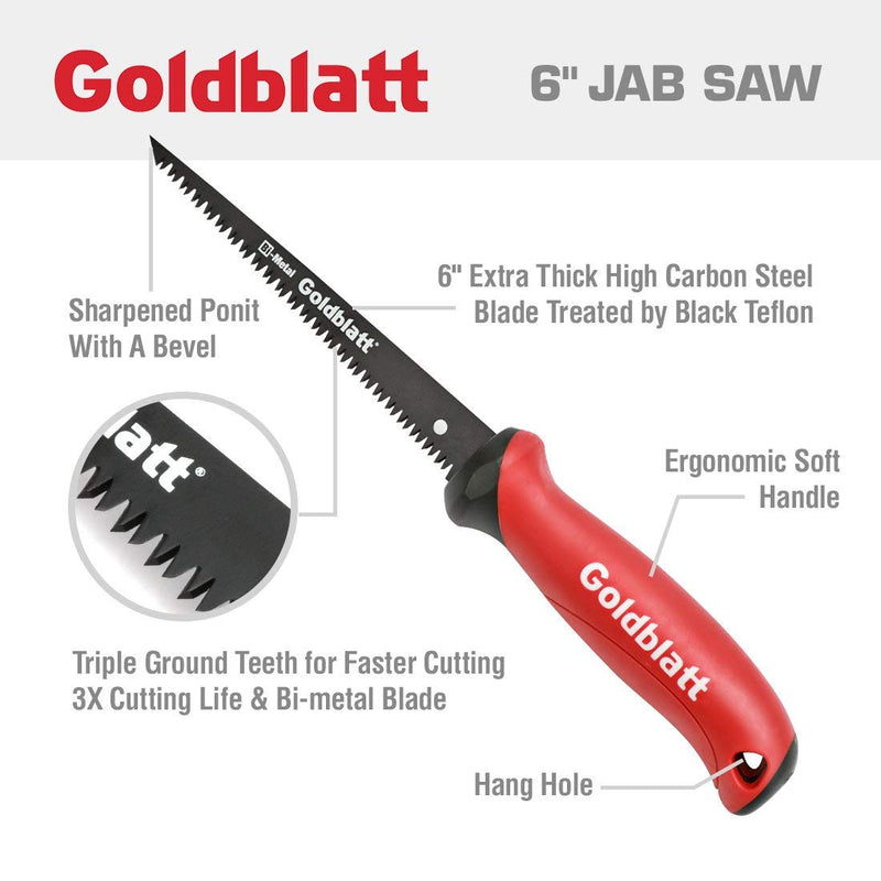 Goldblatt Drywall Hand Saw - 6-inch Jab Saw, Keyhole Saw Soft Grip Handle Sheetrock Saw, Wallboard Saw with 8-TPI Bi-metal Blade - NewNest Australia