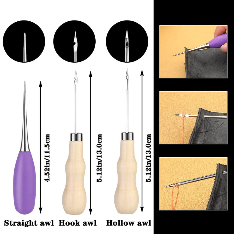40 Pcs Leather Kit, Leather Sewing Kit with Waxed Thread, Sewing Awl, Seam Ripper and Leather Hand Sewing Stitching Needles, Leather Sewing Tools for DIY Leather Craft - NewNest Australia