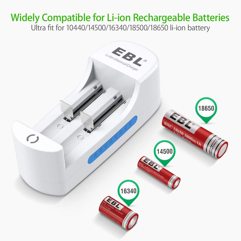 EBL Universal Battery Charger Speedy Smart Lithium Charger for 3.7V Rechargeable Batteries Li-ion IMR 10440 14500 16340 18650 RCR123A Batteries - NewNest Australia