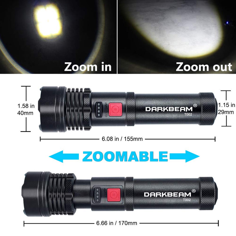 USB Rechargeable LED Flashlight DARKBEAM T002 Super bright XHP50 3000 Lumen Flash Light Lights Tactical Handheld Zoomable for Hiking, Biking, Outdoor Activity Patrol, Home, Emergency - NewNest Australia