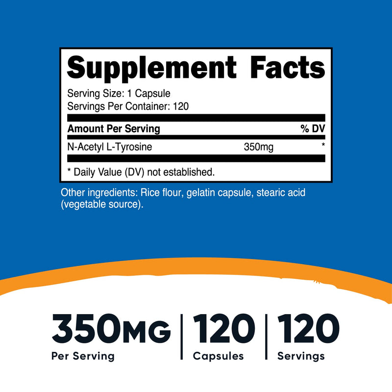 Nutricost N-Acetyl L-Tyrosine (NALT) 350mg, 120 Capsules - Gluten Free, Non-GMO 120 Count (Pack of 1) - NewNest Australia