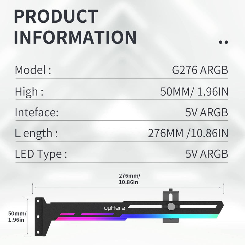 upHere,upHere RGB LED Graphics Card GPU Brace Support Video Card Tendon Holder / Holster Holder, GPU Holder, Single Plug-in Cards, G276ARGB - NewNest Australia