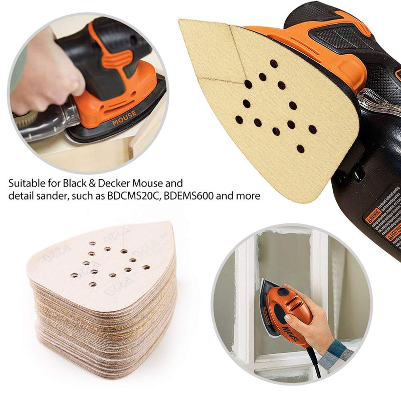 LotFancy Sanding Pads for Black and Decker Mouse Sanders, 50PCS 60 80 120 150 220 Grit Sandpaper Sheets Assortment - Hook and Loop Detail Palm Sander Sand Paper, 12 Holes - NewNest Australia
