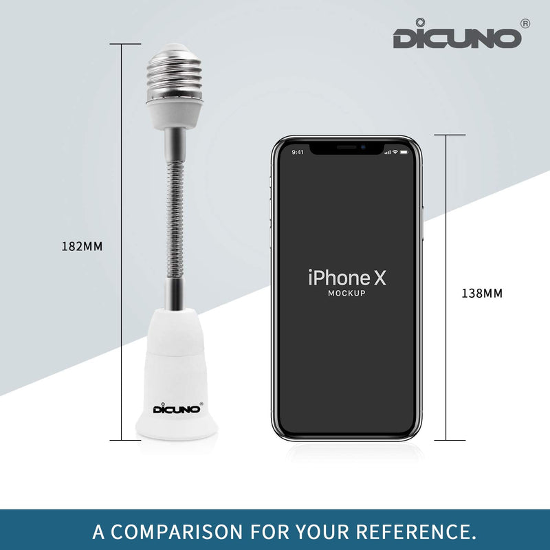 DiCUNO E26 15.5CM/5.5 Inch Extension Socket Extender Adapter, E26 to E26 Flexible Extension, All-Directional Adjustable Standard Medium Light Bulb Socket Converter (2-Pack) 2 - NewNest Australia