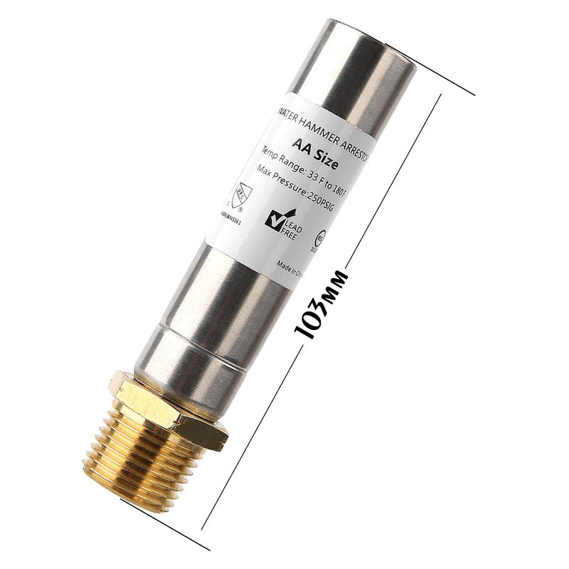 Solimeta Water Hammer Arrestor 1/2"MIP Thread, Stainless Steel Body and Lead-Free Solid Brass Connection 1/2" MIP stainless steel body - NewNest Australia