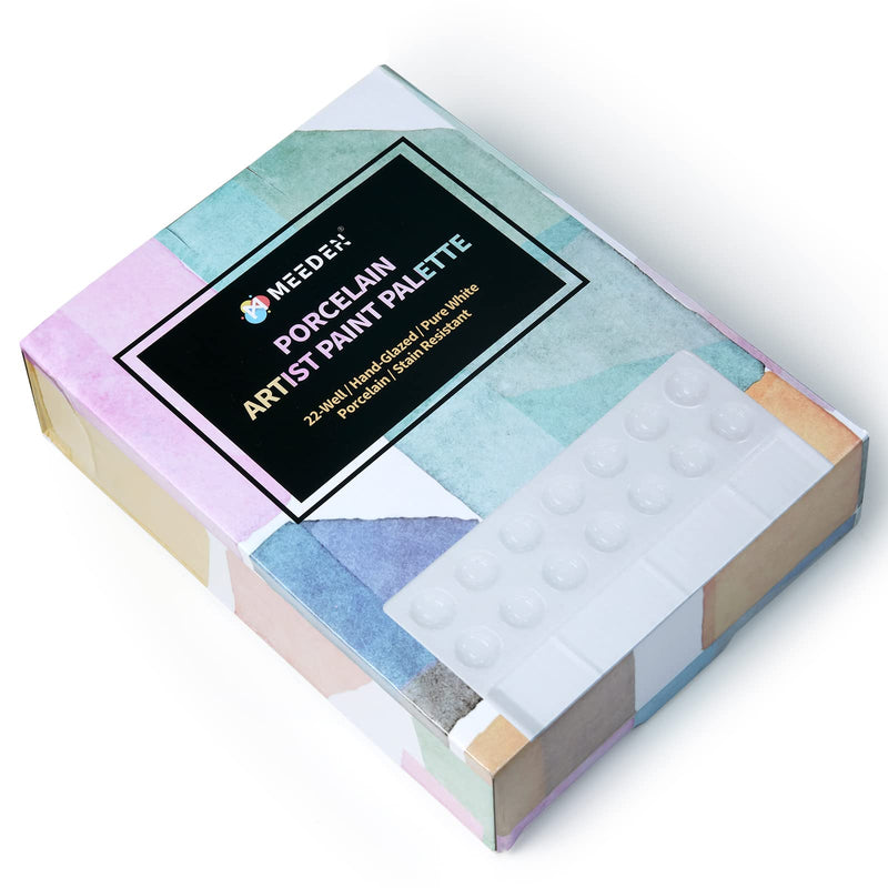 MEEDEN 22-Well Ceramic Artist Paint Palette, Porcelain Watercolor Palette, 7.6'' × 5.5'' Ceramic Mixing Tray for Watercolor Painting, Gouache Painting and Tempera Painting - NewNest Australia
