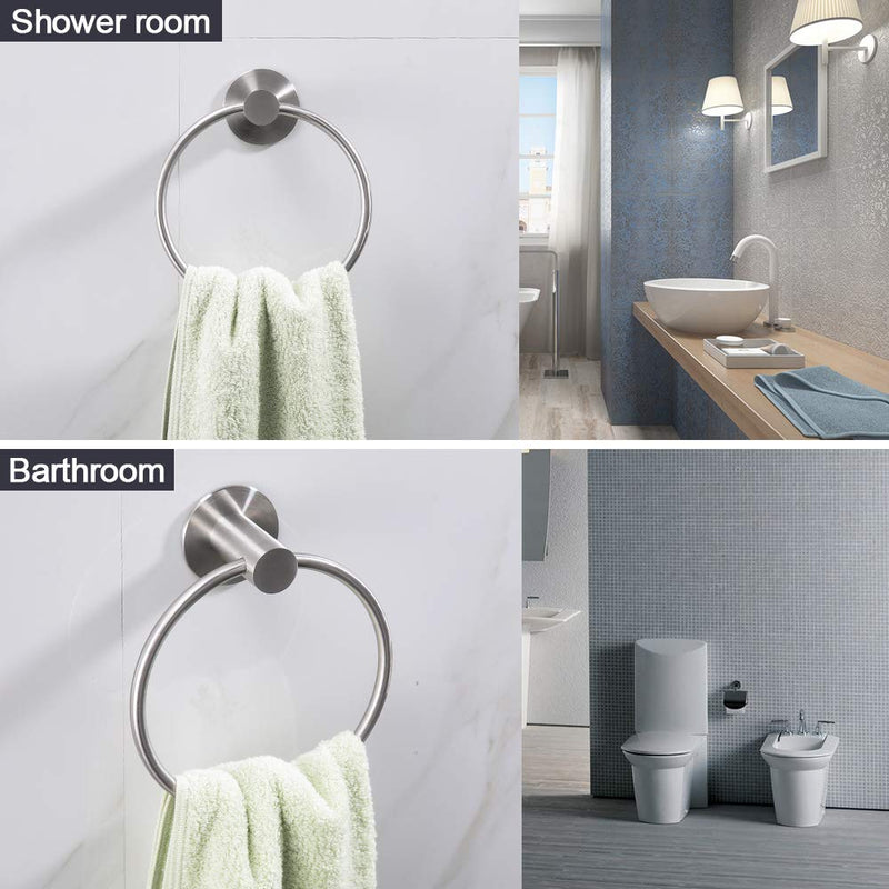 NewNest Australia - GERUIKE Adhesive Towel Ring Wall Mount Hand Towel Ring Self Adhesive Towel Hanger Stainless Steel Rustproof Brushed Bathroom Hardware Brushed Nickel 