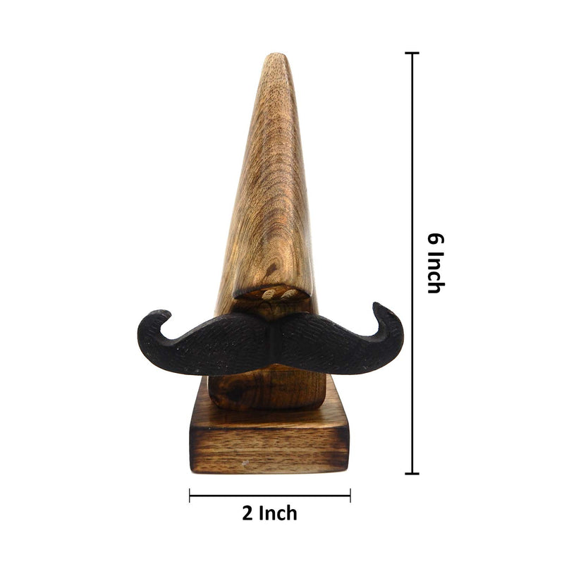 NewNest Australia - IndiaBigShop Wooden Hand Carved Classic Sheesham Nose-Shaped 6 Inch Eyeglass Spectacle Holder with Black Mustache Perfect Look 