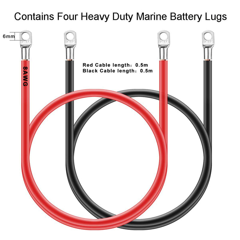 Jtron 8 Gauge Copper Cables Wires Black+Red 1.64 ft Welding Battery Pure Copper Cables Wires Flexible Water Resistant Car Battery Cable Copper Wire with 4 Marine Battery Lugs for Car Truck (8AWG) 8AWG - NewNest Australia