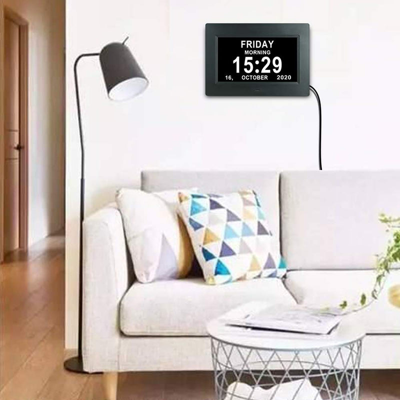 NewNest Australia - 7 Inch Extra Large Day Date Time Digital Day Calendar Clock with Auto-Dimming 12 Alarm Reminders Dementia Clocks for Senior Elderly impaired Vision Memory Loss 7010 black 