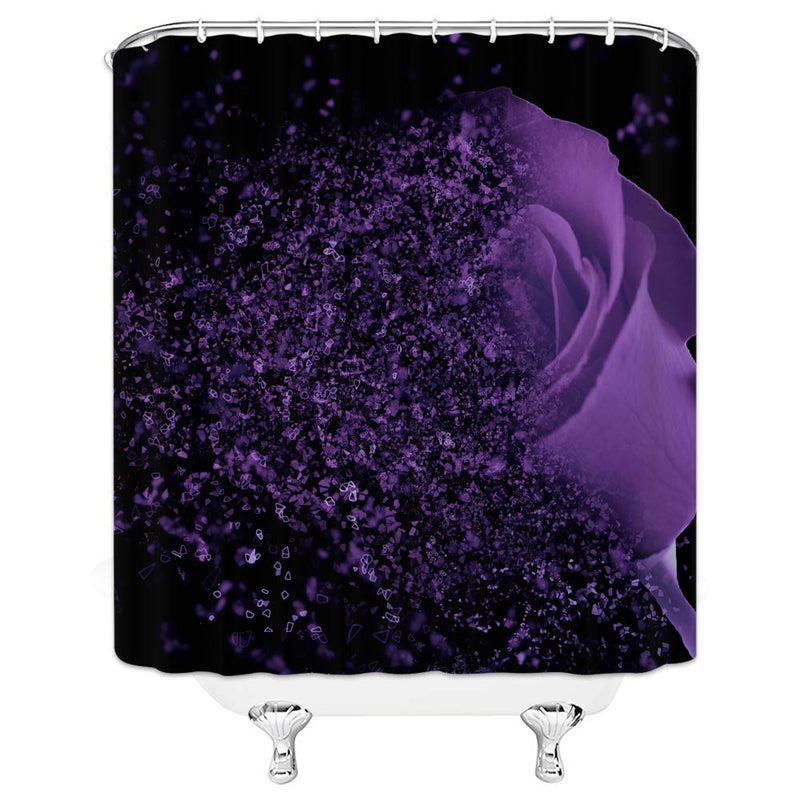 Purple Rose Shower Curtain Fantasy Dream Flower Magic Glamorous Black Bathroom Curtains Decor Polyester Fabric 70 x 70 Inches Include Hooks 70"WX70"H - NewNest Australia