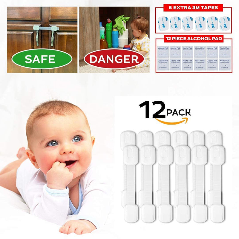 Cabinet Locks for Babies - 12 Baby Proofing Straps - Refrigerator Lock, Child Proof Locks for Cabinet Doors, Toilet Seat - Easy to Install - by Eco-Baby - NewNest Australia