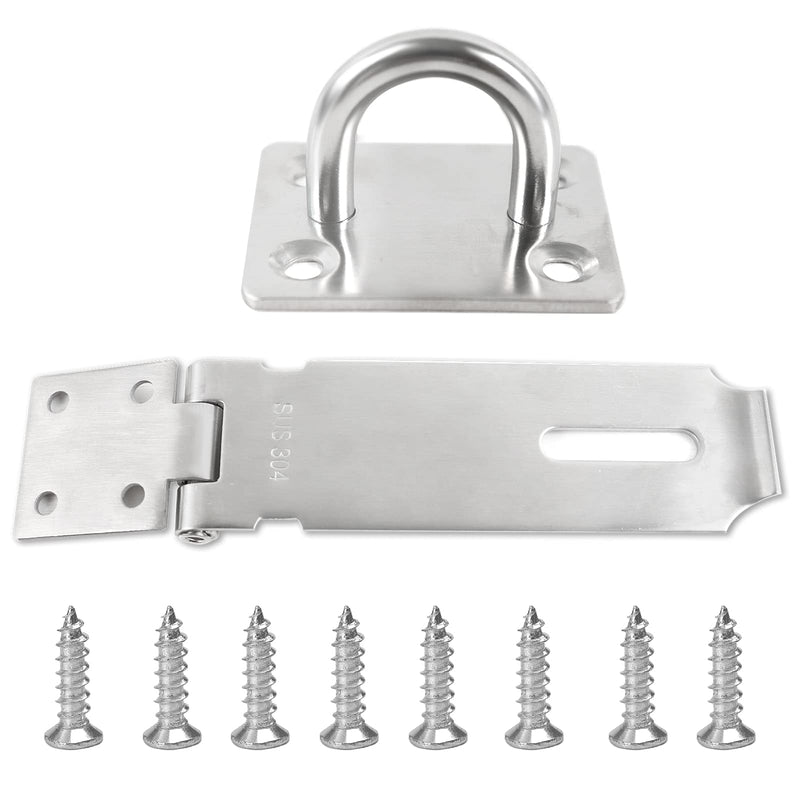 Dluno Safety Door Hasp Padlock Latch Lock,SUS 304 Polished Brushed Surface,Hasp Lock Latch(4"/108cm) Thicken HaspLock Suitable for Doors,Sheds,Closets,Lockers(4"Hasp-Silver) 4"(Hasp Silver) - NewNest Australia
