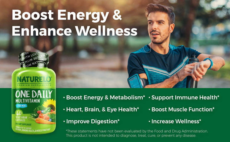 NATURELO One Daily Multivitamin for Men - with Vitamins & Minerals + Organic Whole Foods - Supplement to Boost Energy, General Health - Non-GMO - 60 Capsules | 2 Month Supply 60 Count (Pack of 1) - NewNest Australia