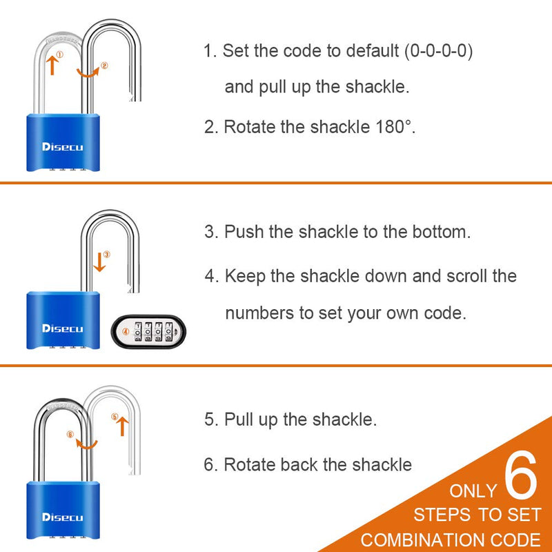 Disecu Heavy Duty 4 Digit Long Shackle Combination Lock and Outdoor Waterproof Padlock for Gym Locker, Gate, Cabinet, Toolbox (Blue) Blue - NewNest Australia